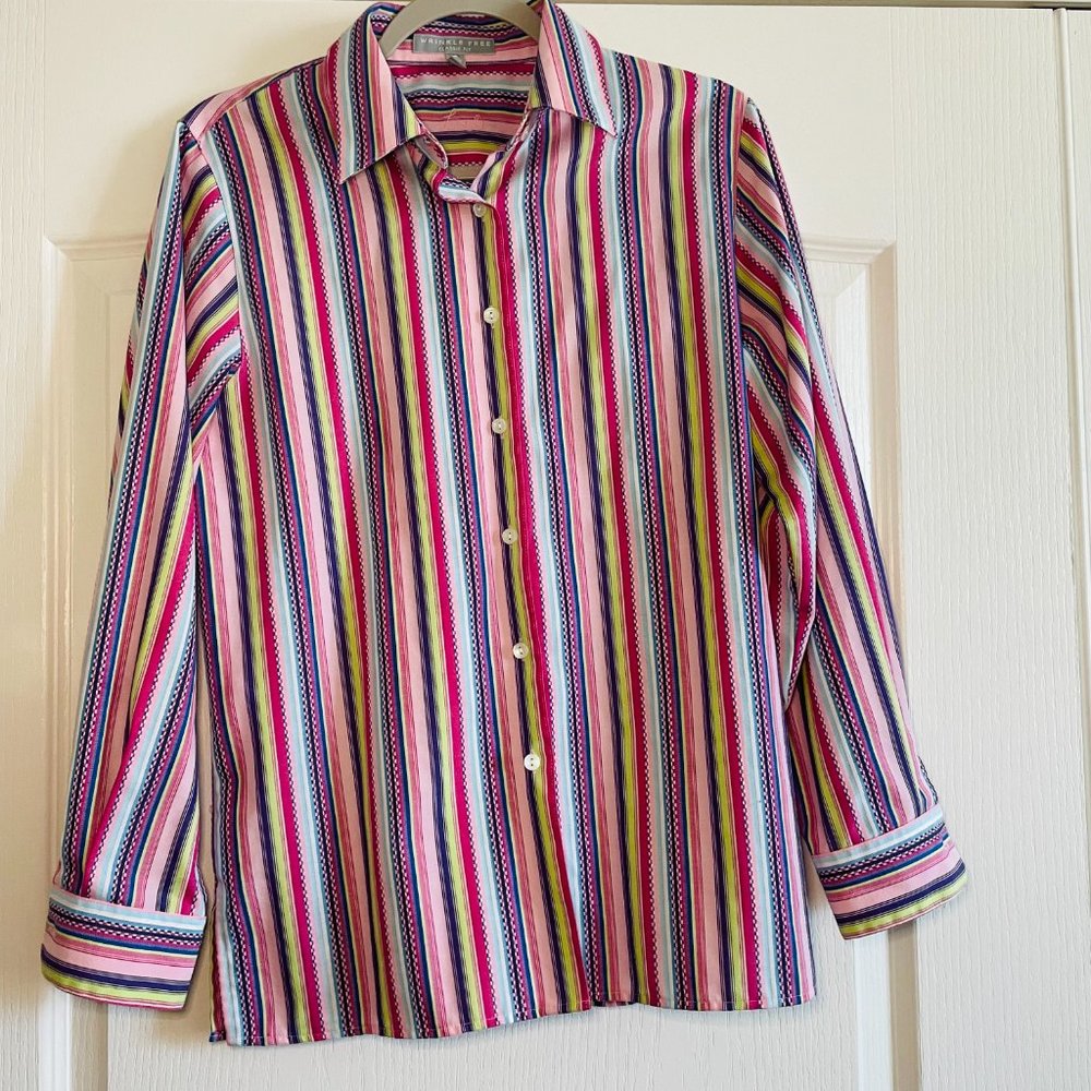 Foxcroft Womens Wrinkle Free Classic Fit Colorful Bright Striped Shirt Size 6